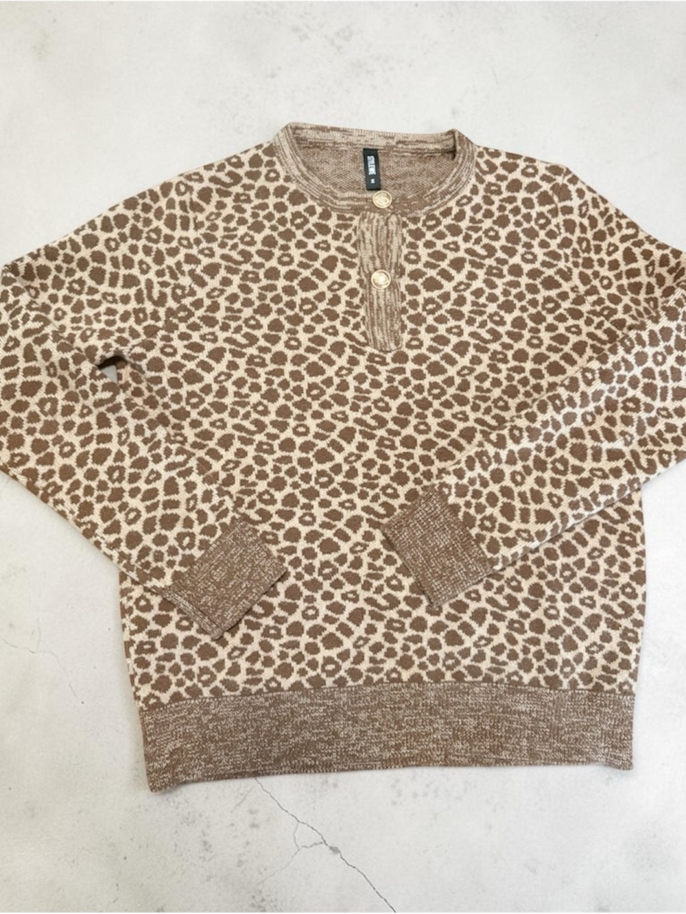STYLEWE Brown and Cream Leopard Crewneck Sweater
